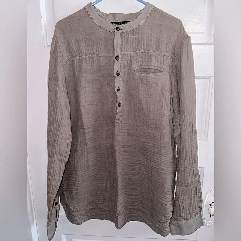 NWTs Gypsy 05 Cotton Quarter Button Long Sleeve Crepe Top Size XL